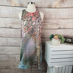 Lavender Brown Womens Silk Snakeskin Geometric Racerback Mini Dress Small